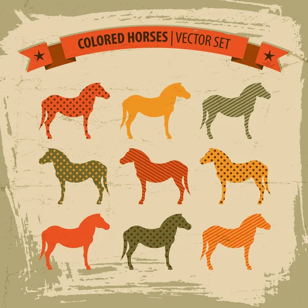 Кольорові коні Набір піктограм — стоковий вектор
