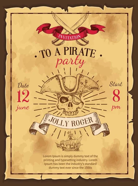 Pirate Party plakat ciągnione — Wektor stockowy