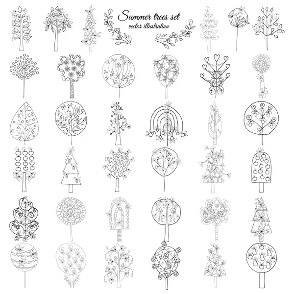 Hand getrokken monochroom bloemen elementen Set — Stockvector