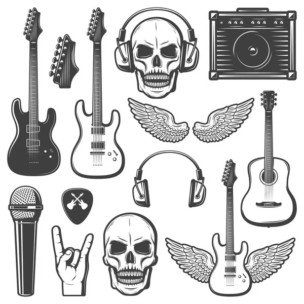 Vintage Rock Music Elements Set — Stock Vector