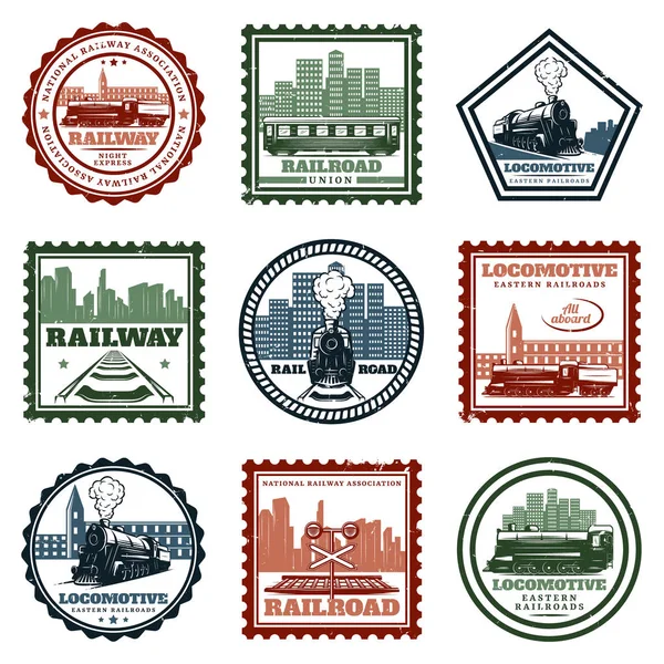 Conjunto de etiquetas y sellos de locomotora vintage — Vector de stock