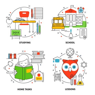 Doğrusal eğitim Icons Set