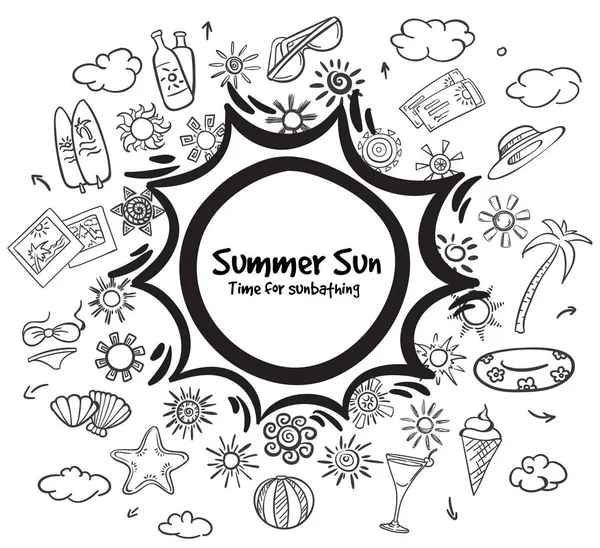 Doodle Monocromo conjunto de elementos de vacaciones de verano — Vector de stock