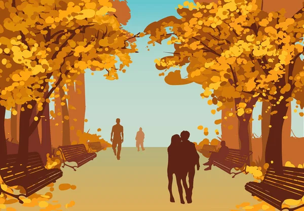 Colorido otoño ciudad parque fondo — Vector de stock