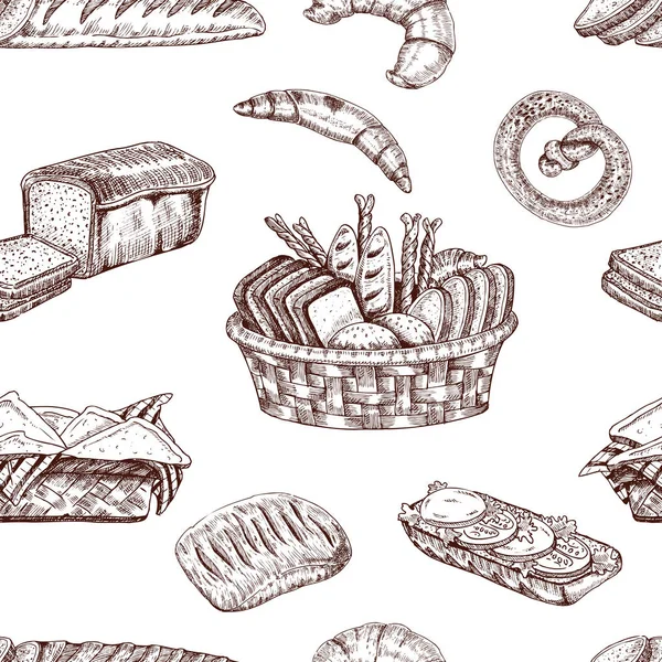Patrón sin costura dibujado a mano panadería — Archivo Imágenes Vectoriales