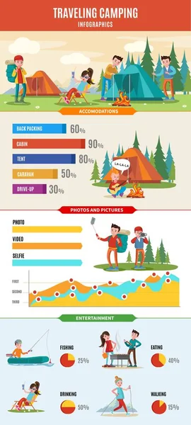 Concepto infográfico de senderismo y camping — Vector de stock
