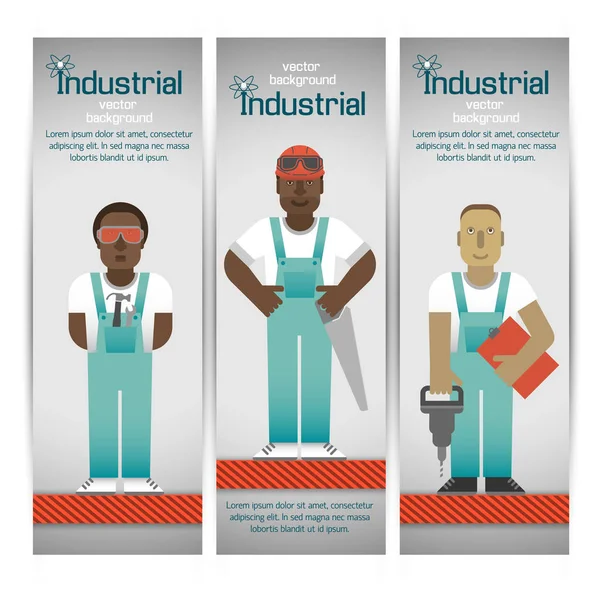 Conjunto de pancartas de trabajadores industriales — Archivo Imágenes Vectoriales