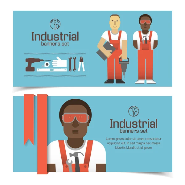 Przemysłowe banery z robotników — Wektor stockowy