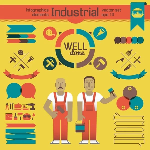 Pracující v průmyslu a infografiky prvky — Stockový vektor