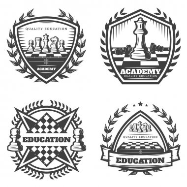 Vintage tek renkli satranç amblem seti