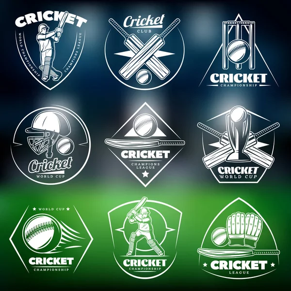 Ensemble d'étiquettes de cricket blanc vintage — Image vectorielle