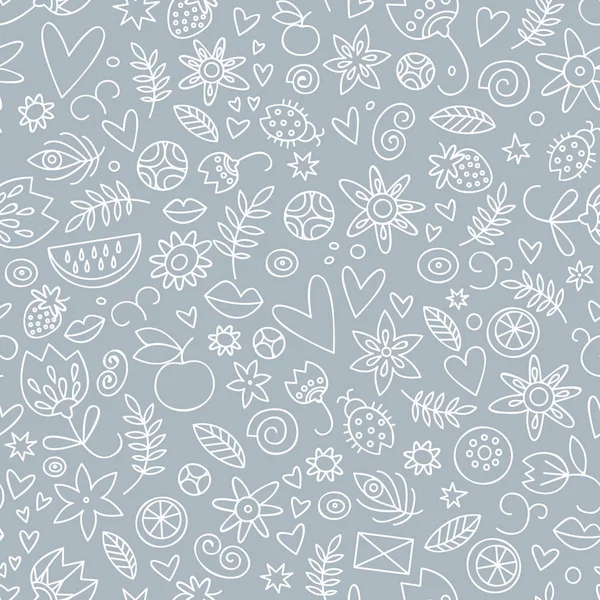 Doodle inconsútil amor patrón gris — Vector de stock