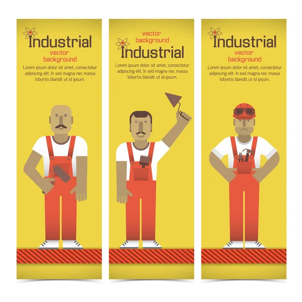 Obreros industriales Banners Set — Archivo Imágenes Vectoriales