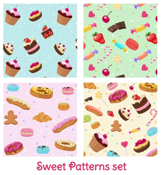 Ensemble de motifs de pâtisserie et de confiserie colorés — Image vectorielle