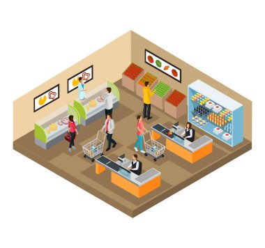 İzometrik bakkal dükkanı kavramı