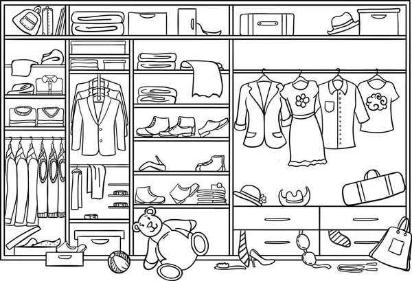 Conceito de bagunça de família guarda-roupa Doodle —  Vetores de Stock