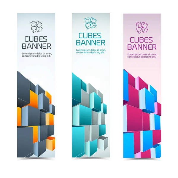 Conjunto de banners abstractos de cubos — Vector de stock