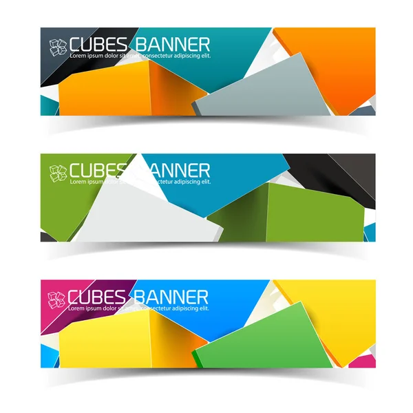 Juego de banners de cubos coloridos — Vector de stock