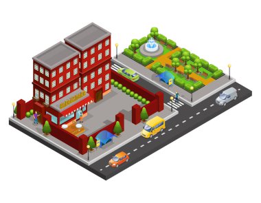 İzometrik sokak Cafe konsept