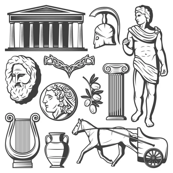 Conjunto de elementos de la Antigua Grecia Vintage — Vector de stock