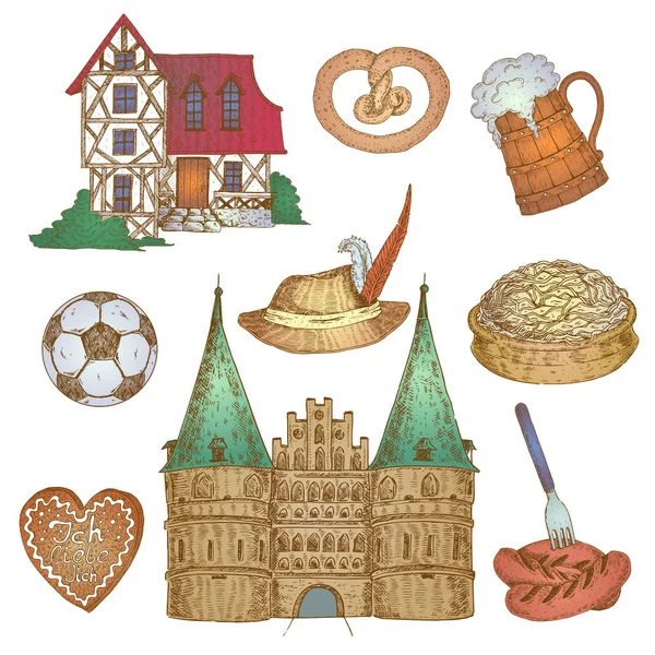 Colorido conjunto de iconos de Alemania — Archivo Imágenes Vectoriales