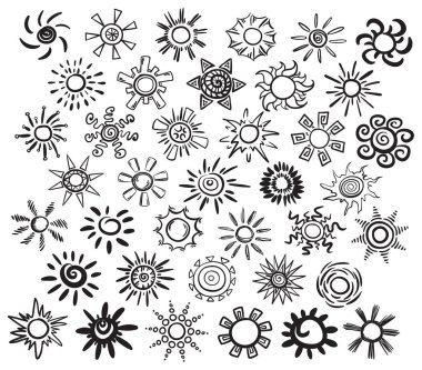 Elle çizilmiş güneşler seti