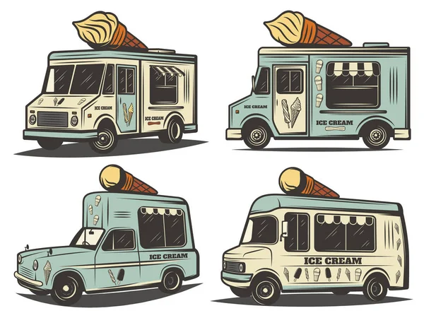 Retro Colored Ice Cream Transport Set — Stock Vector