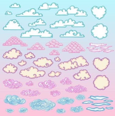 Kroki renkli güzel bulutlar Set