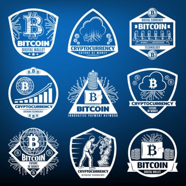 Vintage Bitcoin para birimi etiketleri kümesi