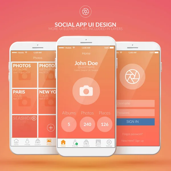 Concept de conception d'applications sociales mobiles — Image vectorielle