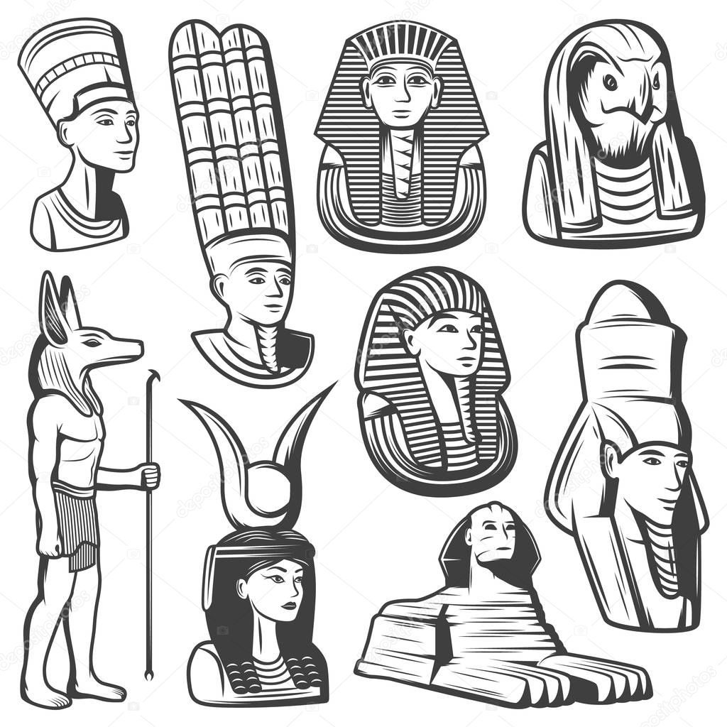 Vintage Monochrome Ancient Egypt People Set