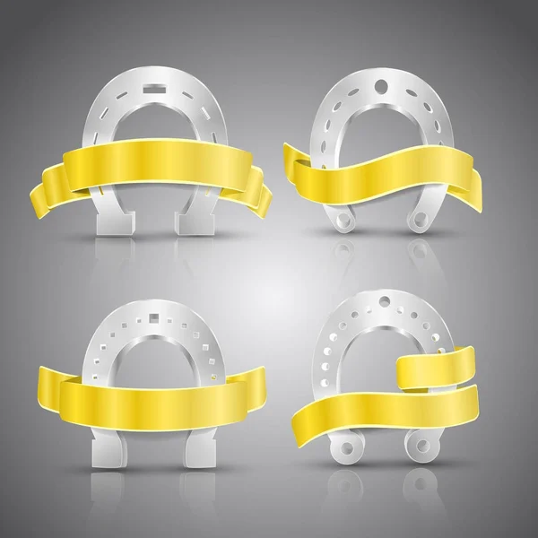 Horseshoe And Ribbon Concept Icons Set — Stock Vector