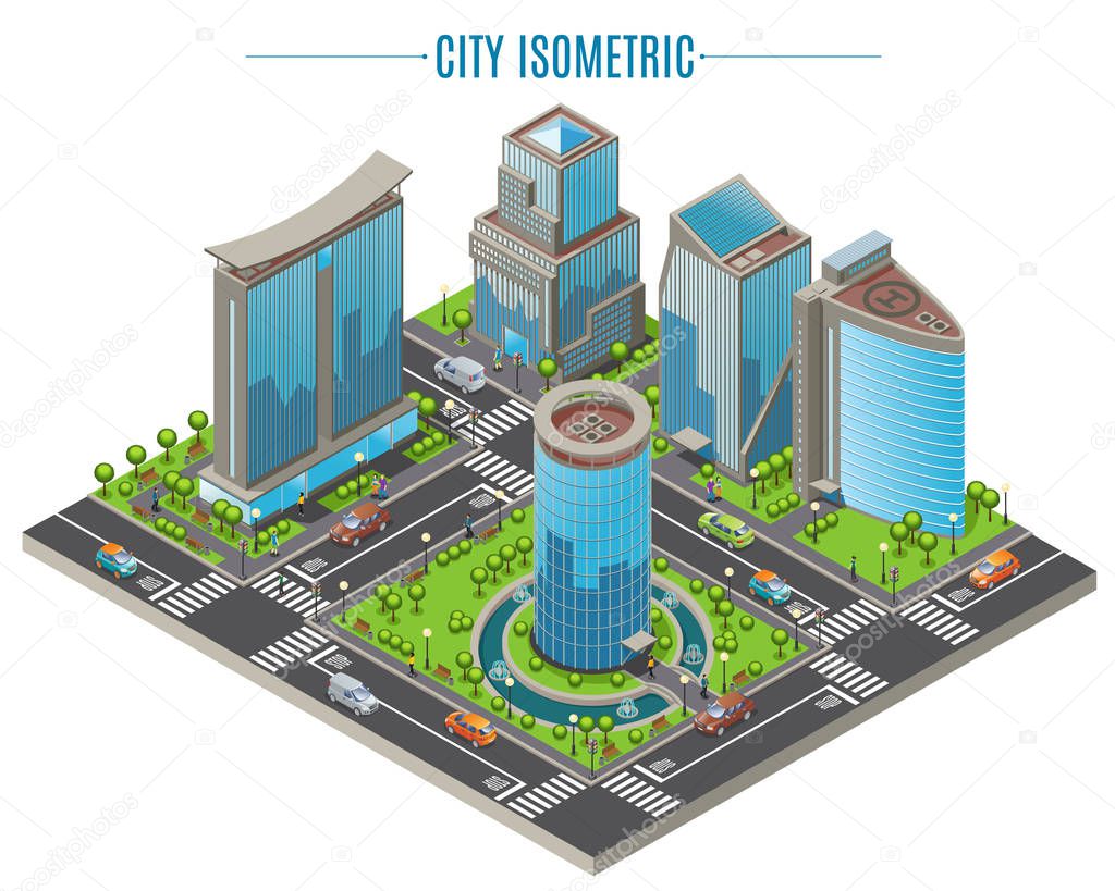 Isometric Business City Concept