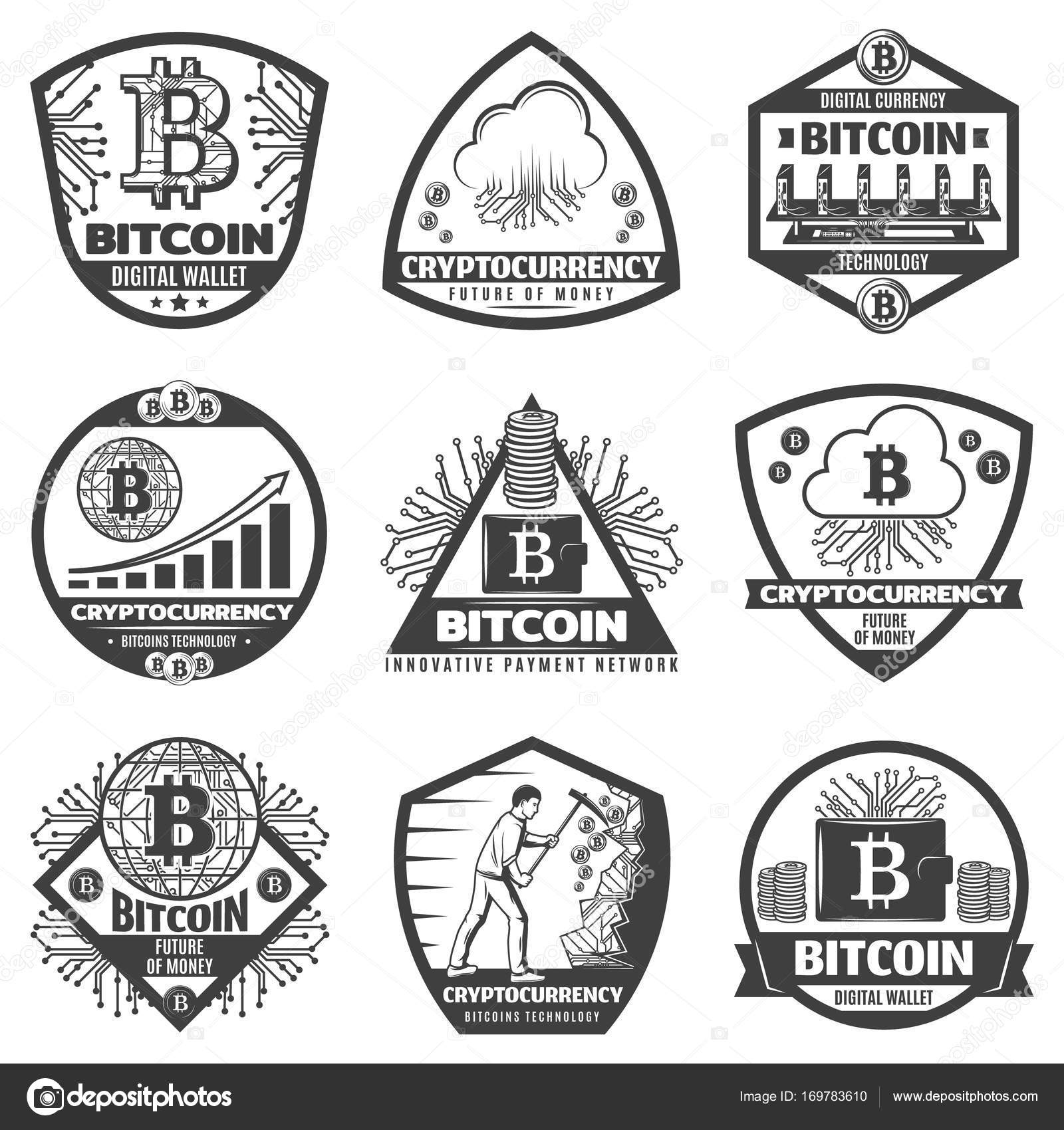 vintage monochrome crypto currency labels set stock vector currency labels