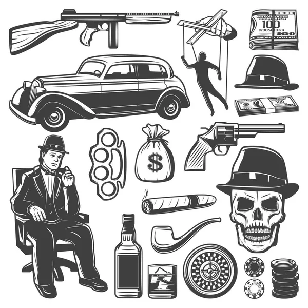 Colección de elementos vintage Gangster — Vector de stock