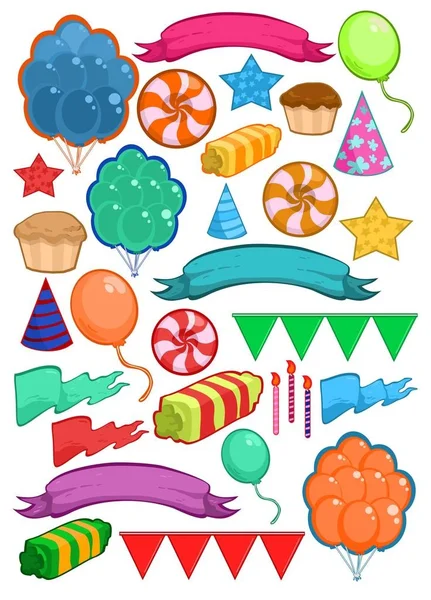 Colorido conjunto de elementos de fiesta de cumpleaños — Vector de stock