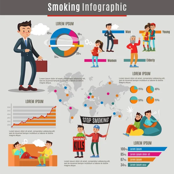 Barevné kouření Infographic koncept — Stockový vektor