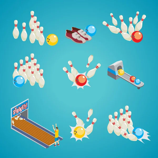 Isometric Bowling Éléments de jeu Collection — Image vectorielle