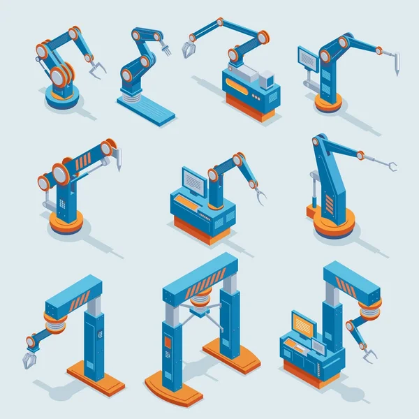 Conjunto de elementos de automação de fábrica industrial isométrica —  Vetores de Stock
