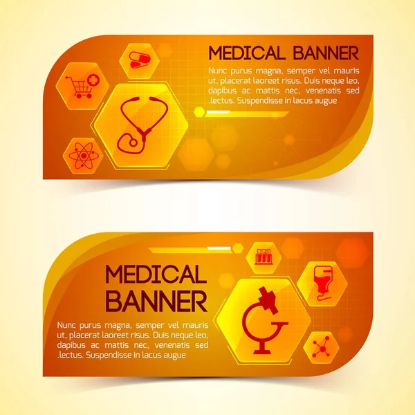 Set de Banners Horizontales Naranja Medicina — Vector de stock