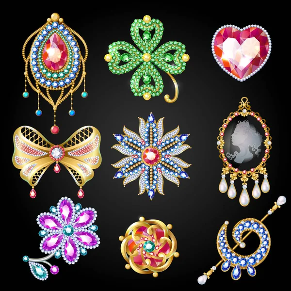 Συλλογή πολύχρωμες όμορφα κοσμήματα κινουμένων σχεδίων — Διανυσματικό Αρχείο