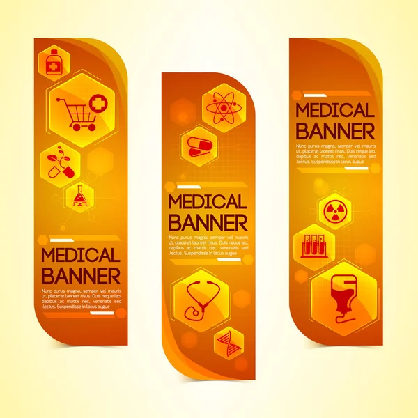 Conjunto de banners verticales naranjas de ciencia médica — Vector de stock