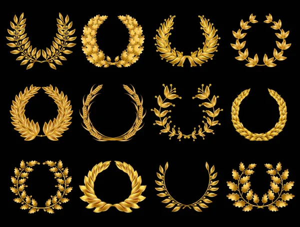 Colección de coronas de oro floral — Vector de stock