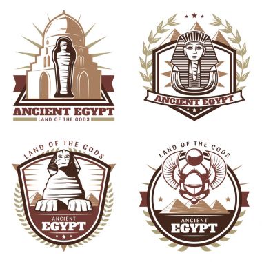 Vintage renkli Antik Mısır amblem seti