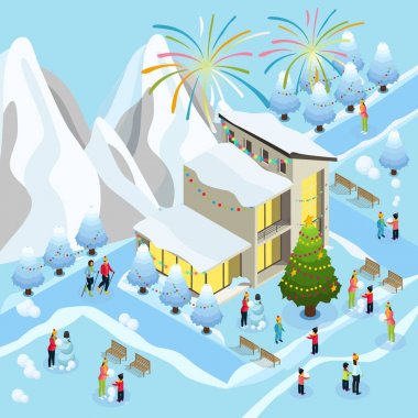 İzometrik Noel kutlama kavramı