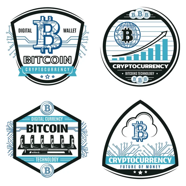 Conjunto de emblemas de moneda Crypto de color vintage — Vector de stock