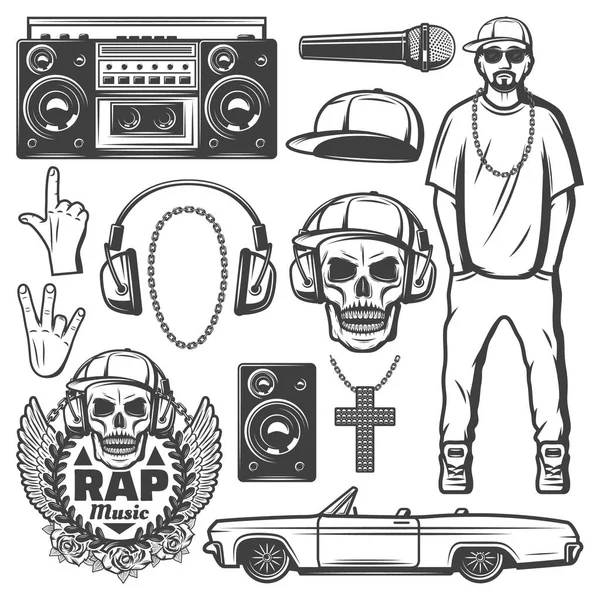 Vintage Rap Music Elements Collection — Stock Vector