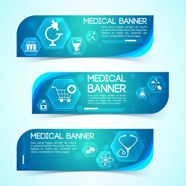 Scienza e salute Set di banner orizzontali blu — Vettoriale Stock