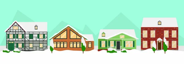 Platt färgglada vinter hus liggande mall — Stock vektor