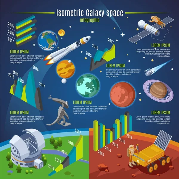 Concept d'infographie spatiale galaxie isométrique — Image vectorielle